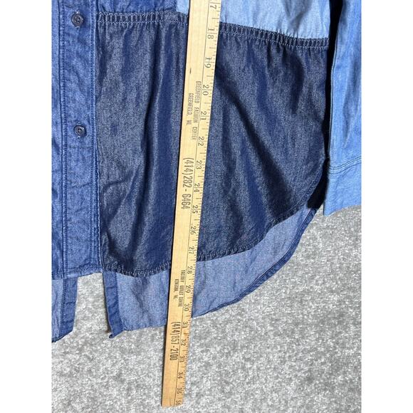 ana A New Approach Chambray‎ Patchwork Button Up Top Womens Size Small Blue - Picture 6 of 6